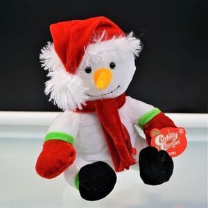 Greenbrier Cuddly Cousins Plush Stuffed Sitting Snowman Santa Clause Hat 9 Inch